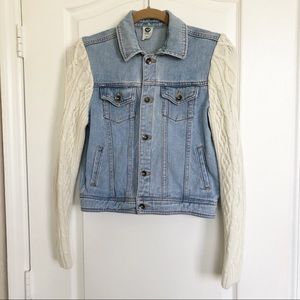 ROXY Denim Jacket with Knitted Sleeves Size S
